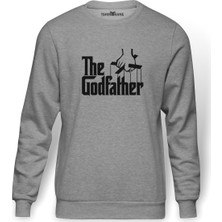 Tshirthane The Godfather Baskılı Gri Melanj Erkek Örme Sweatshirt Uzun kol