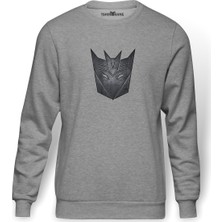 Tshirthane Transformers Baskılı Gri Melanj Erkek Örme Sweatshirt Uzun kol