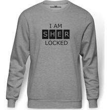 Tshirthane Sherlock Holmes Decal Sticker Tişört Sherlocked Baskılı Gri Melanj Erkek Örme Sweatshirt Uzun kol