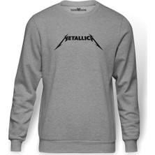 Tshirthane Metallica Baskılı Gri Melanj Erkek Örme Sweatshirt Uzun kol