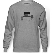 Tshirthane Jeep Baskılı Gri Melanj Erkek Örme Sweatshirt Uzun kol