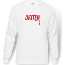Tshirthane DEXTER RED LOGO Baskılı Beyaz Erkek Örme Sweatshirt Uzun kol