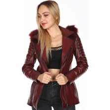 Derimont Deri  Bayan Bordo Kemerli