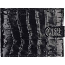 Aka Deri Siyah Timsah Desenli - Büyük Boy Deri Erkek Cüzdanı 645