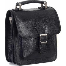 Aka Deri Siyah Lazer Desenli - Deri Portföy Çantası 204