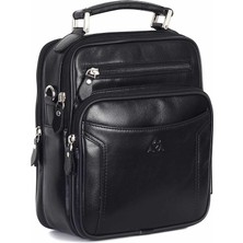 Aka Deri Düz Siyah - Deri Portföy Çantası 306