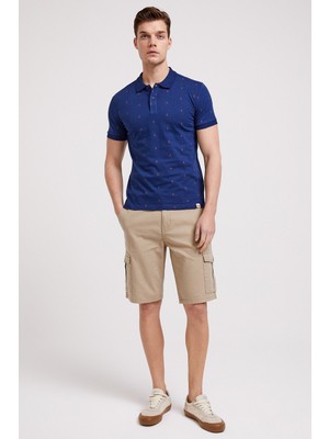 Lee Cooper 242070 İndigo Çapa Desenli Erkek Polo T-Shirt