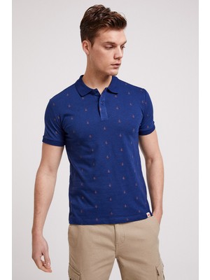 Lee Cooper 242070 İndigo Çapa Desenli Erkek Polo T-Shirt