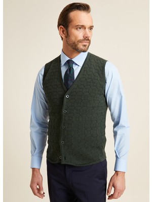 Bisse Erkek Regular Fit Desenli Triko Yelek HAKİ TRYL20K20202_D49