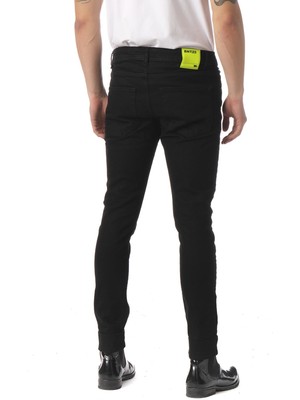 Cekmon Pacası Yazı Detaylı Kot Pantolon Black Yellow-32