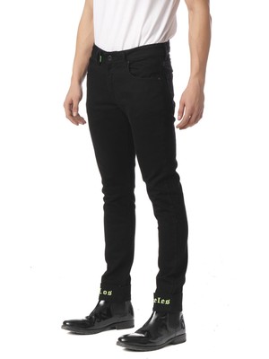 Cekmon Pacası Yazı Detaylı Kot Pantolon Black Green-32