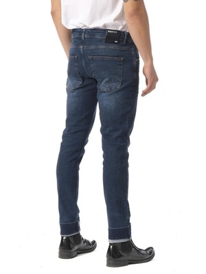 Cekmon Pacası Yazı Detaylı Kot Pantolon Navy-34