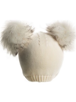 Baby Dora  Pamuk, Çift Ponponlu Kırık Beyaz Bere