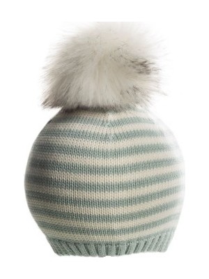 Baby Dora  Pamuk ,ponponlu Su Yeşili Çizgili Bere