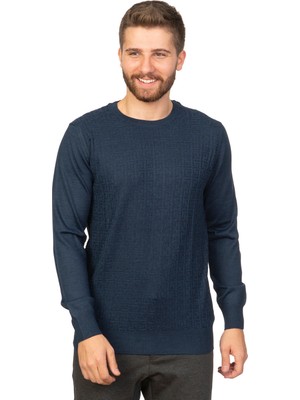 White Stone Luanda Slim Fit Desenli O Yaka Triko Indigo