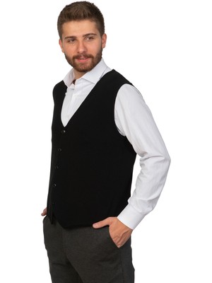 White Stone Encamp Slim Fit K.düz Yünlü Cepken Yelek Siyah