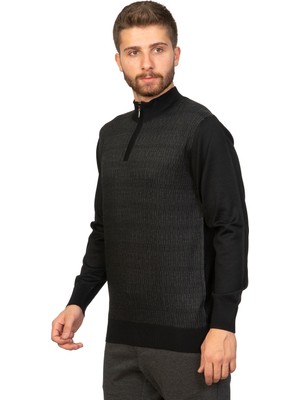 White Stone Julià De Lòria Fermuarlı Slim Fit Yarım Balıkçı Triko Siyah