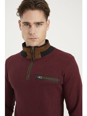 Dewberry 1039 Erkek Sweatshirt Desenli Bordo