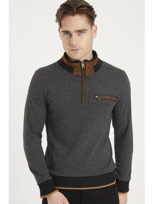 Dewberry 1039 Erkek Sweatshirt Desenli Gri