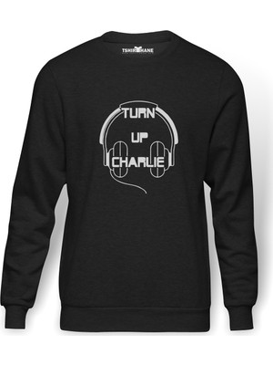 Tshirthane Turn Up Charlie Classic Logo Baskılı Erkek Örme Sweatshirt Uzun Kol