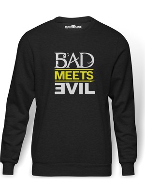 Tshirthane Bad Meets Evil Logo Baskılı Erkek Örme Sweatshirt Uzun Kol