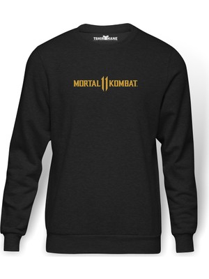 Tshirthane Mortal Kombat 11 Logo Baskılı Erkek Örme Sweatshirt Uzun Kol