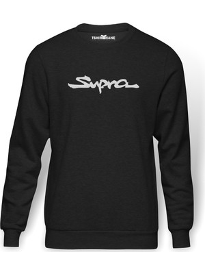 Tshirthane Araba Supra Logo Baskılı Erkek Örme Sweatshirt Uzun Kol