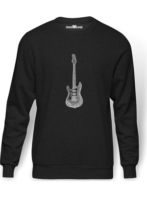 Tshirthane Drawing Elektro Guitar Red Baskılı Erkek Örme Sweatshirt Uzun Kol