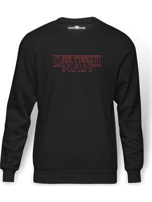 Tshirthane One Punch Man Baskılı Erkek Örme Sweatshirt Uzun Kol