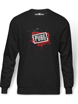 Tshirthane Pubg Kan Pubg Siyah Baskılı Erkek Örme Sweatshirt Uzun Kol