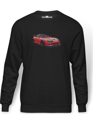 Tshirthane Toyota Supra Kırmızı Baskılı Erkek Örme Sweatshirt Uzun Kol