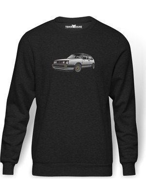 Tshirthane Volkswagen Golf Iı Gtı Baskılı Erkek Örme Sweatshirt Uzun Kol