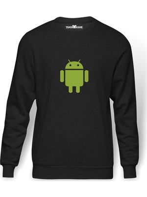 Tshirthane Android Logo Baskılı Erkek Örme Sweatshirt Uzun Kol