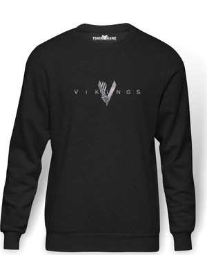 Tshirthane Vikings Baskılı Erkek Örme Sweatshirt Uzun Kol