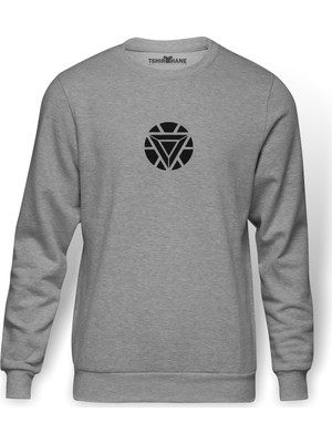 Tshirthane Arc Reactor 2 Baskılı Gri Melanj Erkek Örme Sweatshirt Uzun kol