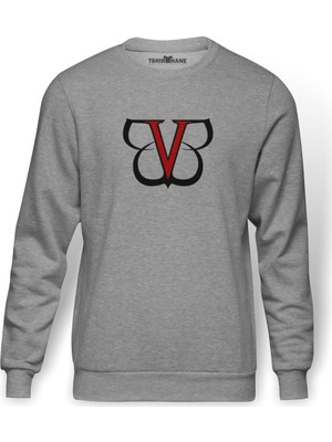 Tshirthane Black Veil Brides Logo Baskılı Gri Melanj Erkek Örme Sweatshirt Uzun kol