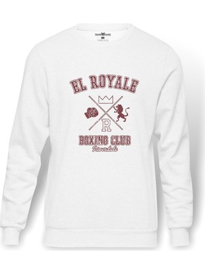 Tshirthane Riverdale El Royale Boxing Eskitme Baskılı Beyaz Erkek Örme Sweatshirt Uzun kol