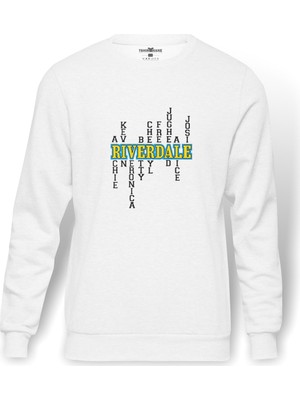 Tshirthane Riverdale Riverdale & Character Names Baskılı Beyaz Erkek Örme Sweatshirt Uzun kol