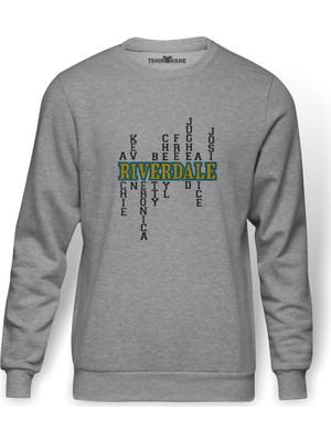 Tshirthane Riverdale Riverdale & Character Names Baskılı Gri Melanj Erkek Örme Sweatshirt Uzun kol