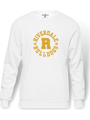 Tshirthane Riverdale Riverdale Bulldogs Yazi Baskılı Beyaz Erkek Örme Sweatshirt Uzun kol