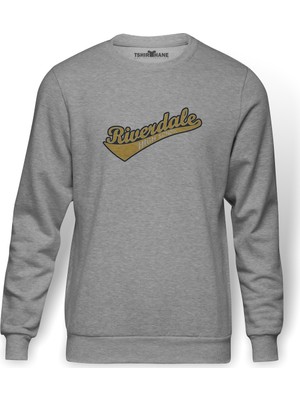 Tshirthane Riverdale Riverdale High School Baskılı Gri Melanj Erkek Örme Sweatshirt Uzun kol