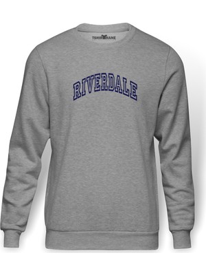 Tshirthane Riverdale Riverdale Baskılı Gri Melanj Erkek Örme Sweatshirt Uzun kol