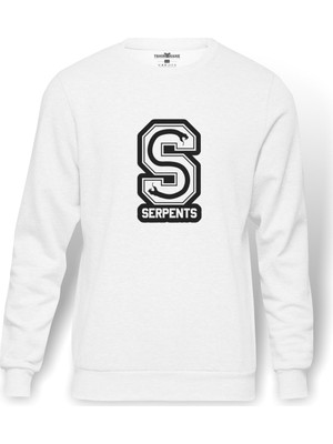 Tshirthane Riverdale Serpents Logo Baskılı Beyaz Erkek Örme Sweatshirt Uzun kol