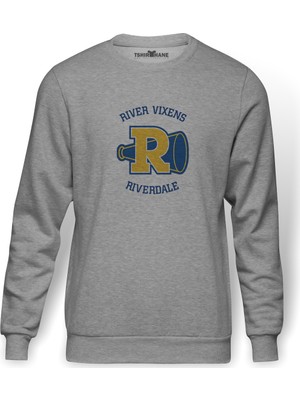 Tshirthane Riverdale Vixens Baskılı Gri Melanj Erkek Örme Sweatshirt Uzun kol