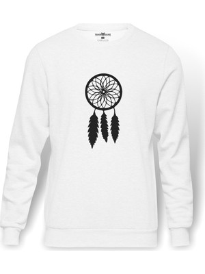 Tshirthane Silhouette Dreamcatcher Baskılı Beyaz Erkek Örme Sweatshirt Uzun kol