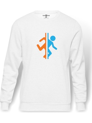 Tshirthane Silhouette Portal Baskılı Beyaz Erkek Örme Sweatshirt Uzun kol