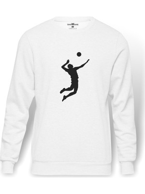 Tshirthane Silhouette Volleyball Baskılı Beyaz Erkek Örme Sweatshirt Uzun kol