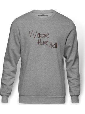 Tshirthane The Haunting Of Hill House Welcome Home Nell Baskılı Gri Melanj Erkek Örme Sweatshirt Uzun kol