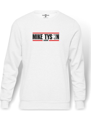 Tshirthane Mike Tyson Academy Baskılı Beyaz Erkek Örme Sweatshirt Uzun kol