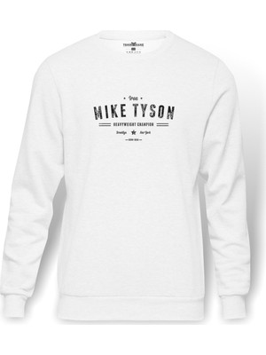 Tshirthane Mike Tyson Iron Baskılı Beyaz Erkek Örme Sweatshirt Uzun kol